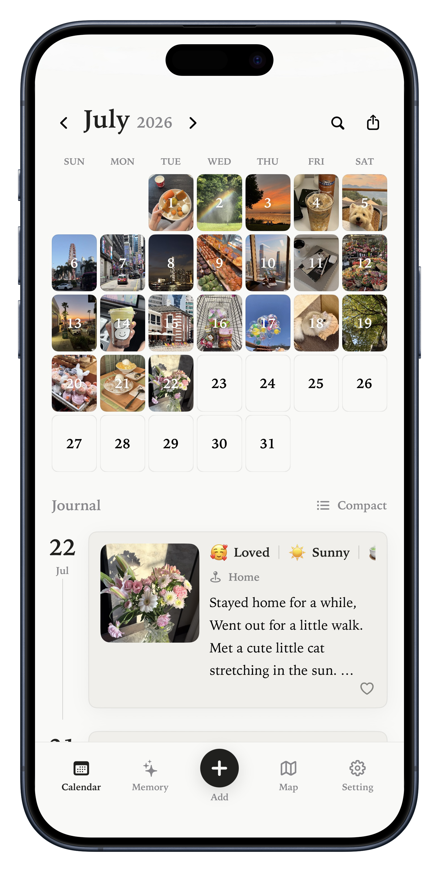 Molog photo calendar diary showing everyday memories
