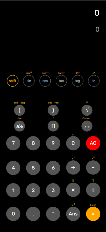 Soroban scientific calculator with scientific functions and arithmetic keys